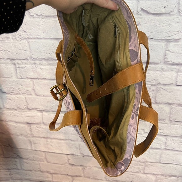 LL Bean Vintage 90s Purple Floral Hawaiian Canvas and Leather Tote Bag Y2K EUC - Picture 11 of 11